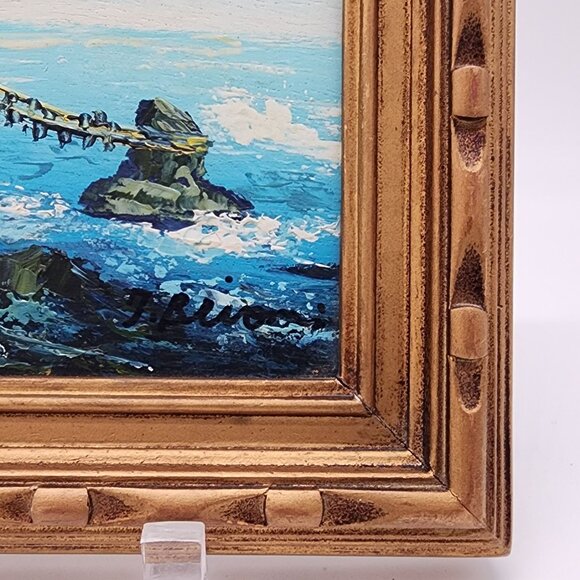 Signed Original Oil on Board Painting Ocean Surf 5" x 7" Framed Vintage Brioni - Picture 5 of 14